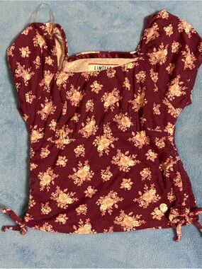 Limited Too Burgundy Floral Square-Neck Top